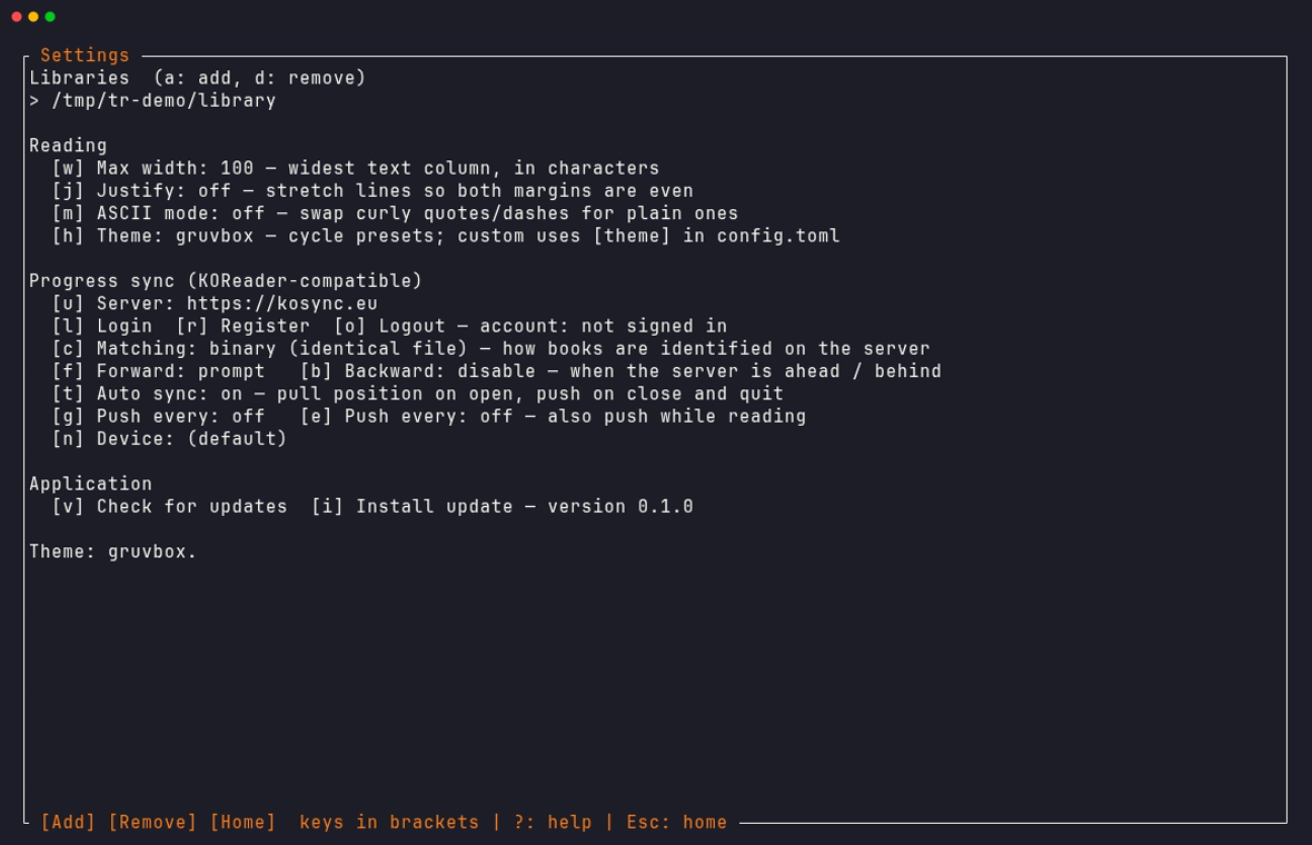 Settings screen restyled by the gruvbox theme preset